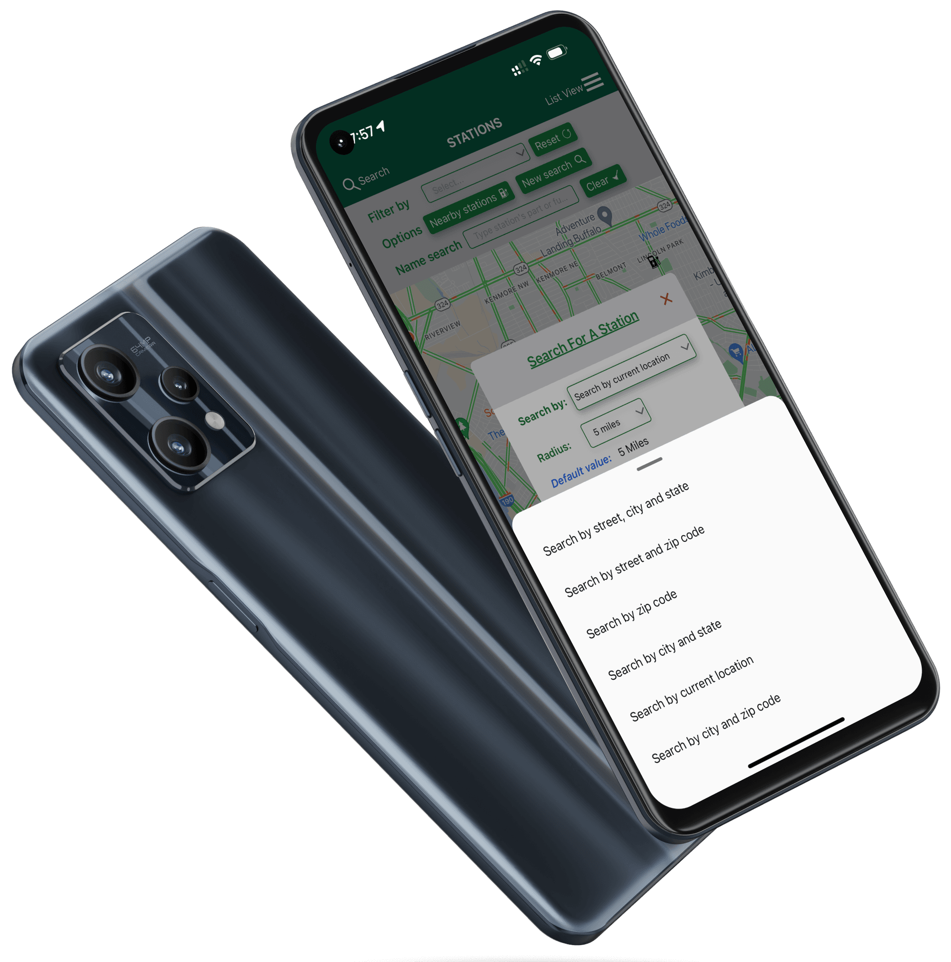 Station Locate app showing search stations